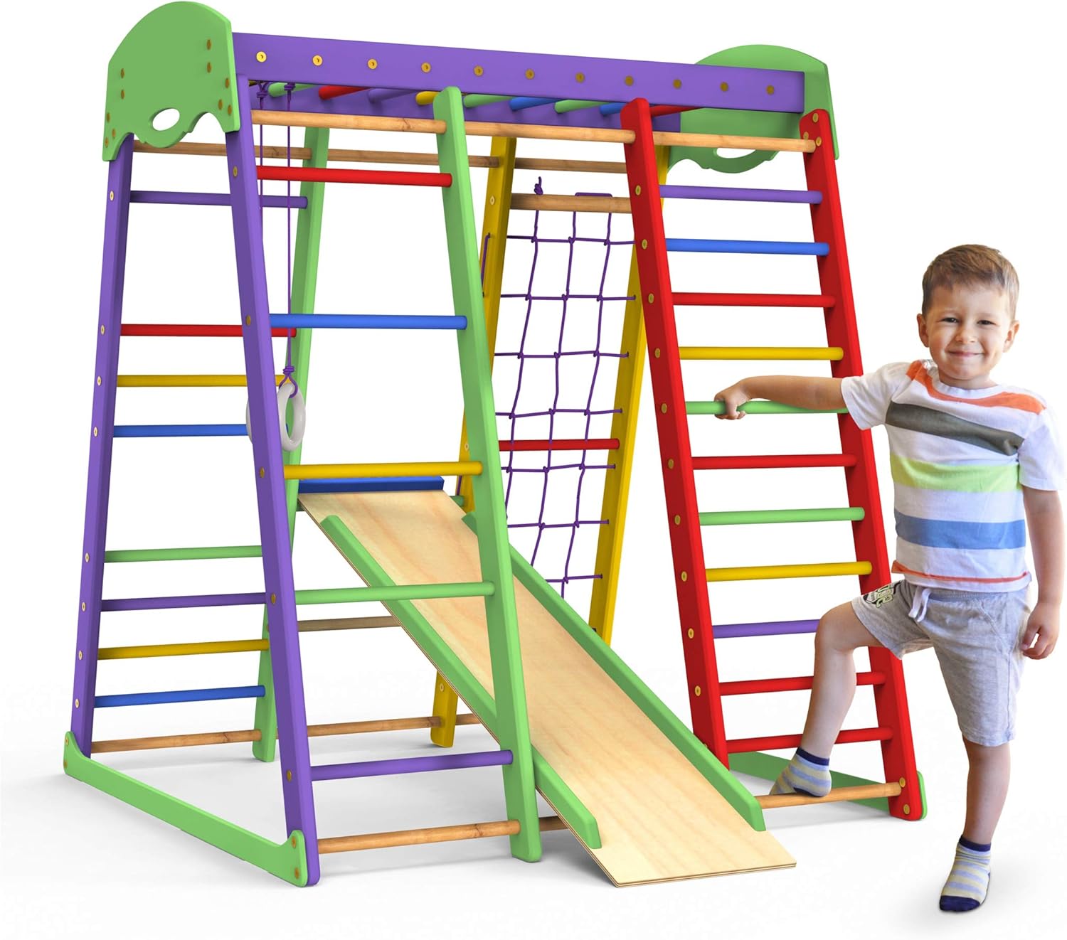 Indoor Playground Toddler Climber Slide – Kids Jungle Gym Playset – Activity Toddler Climber Structure – Play Gym Swedish Ladder - Climbing Play Structure Set – Adventure Dome Slide set – Akvarelka