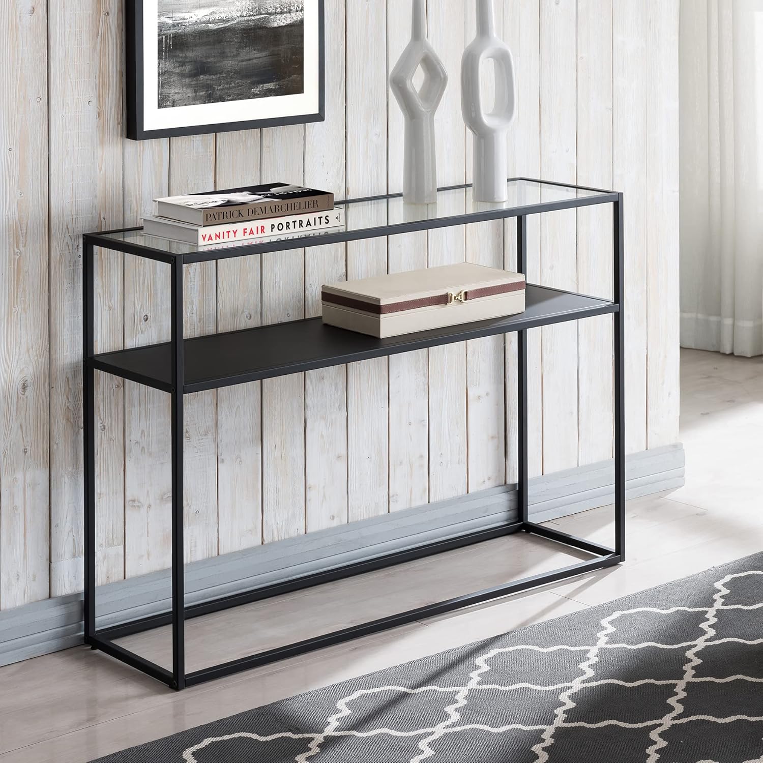 Henn&Hart Metal Two Shelf Black and Console Table