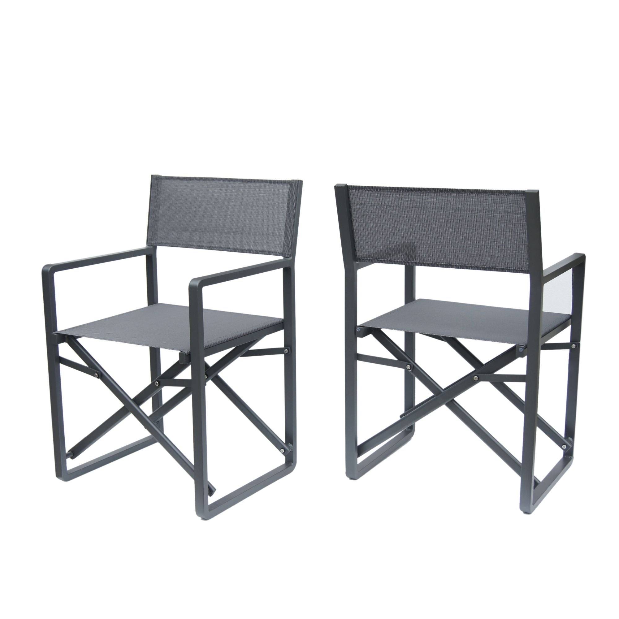 Set of 2 Charcoal Black Contemporary Outdoor Patio Foldable Chairs 33.25x22