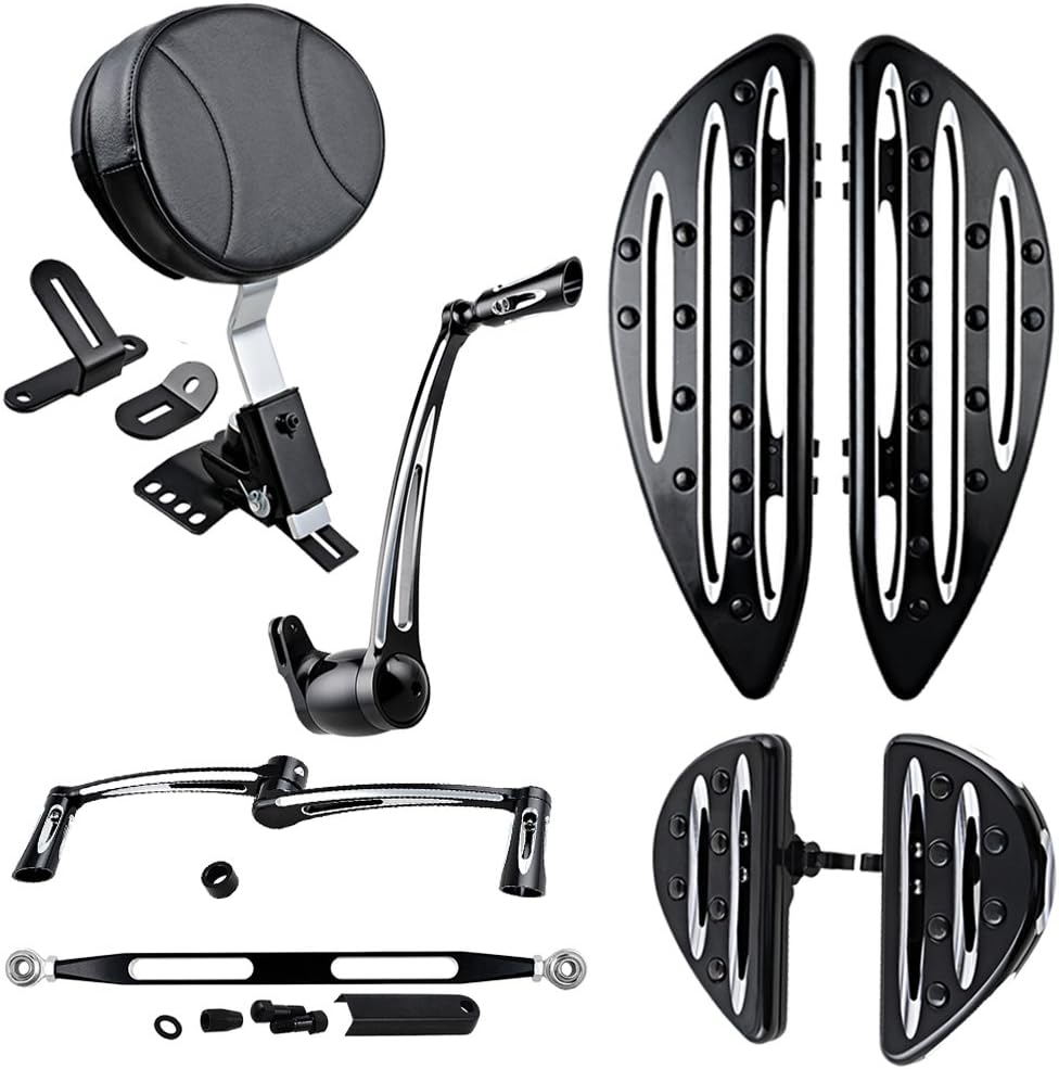 Adjustable Rider Backrest + Front & Rear Floorboards + Brake Arm Peg Pedal + Toe Heel Shift Lever Shifter Pegs + Shift Lever Linkage Compatible with 2014-2016 Harley Touring FLH FLT