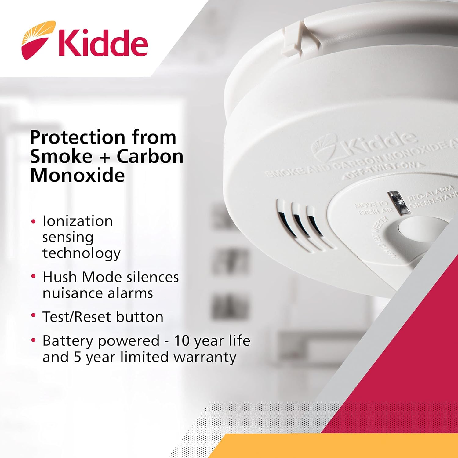 Kidde Smoke & Carbon Monoxide Detector, Battery Powered, Interconnect Combination Smoke & CO Alarm, Voice Alert Pack of 2