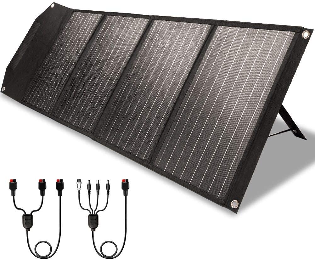 ROCKPALS RP082 100w Foldable Solar Panel Charger with Kickstand, Parallel Cable, QC 3.0 and USB-C, Upgraded Portable Solar Panel for Jackery/Rockpals Power Station