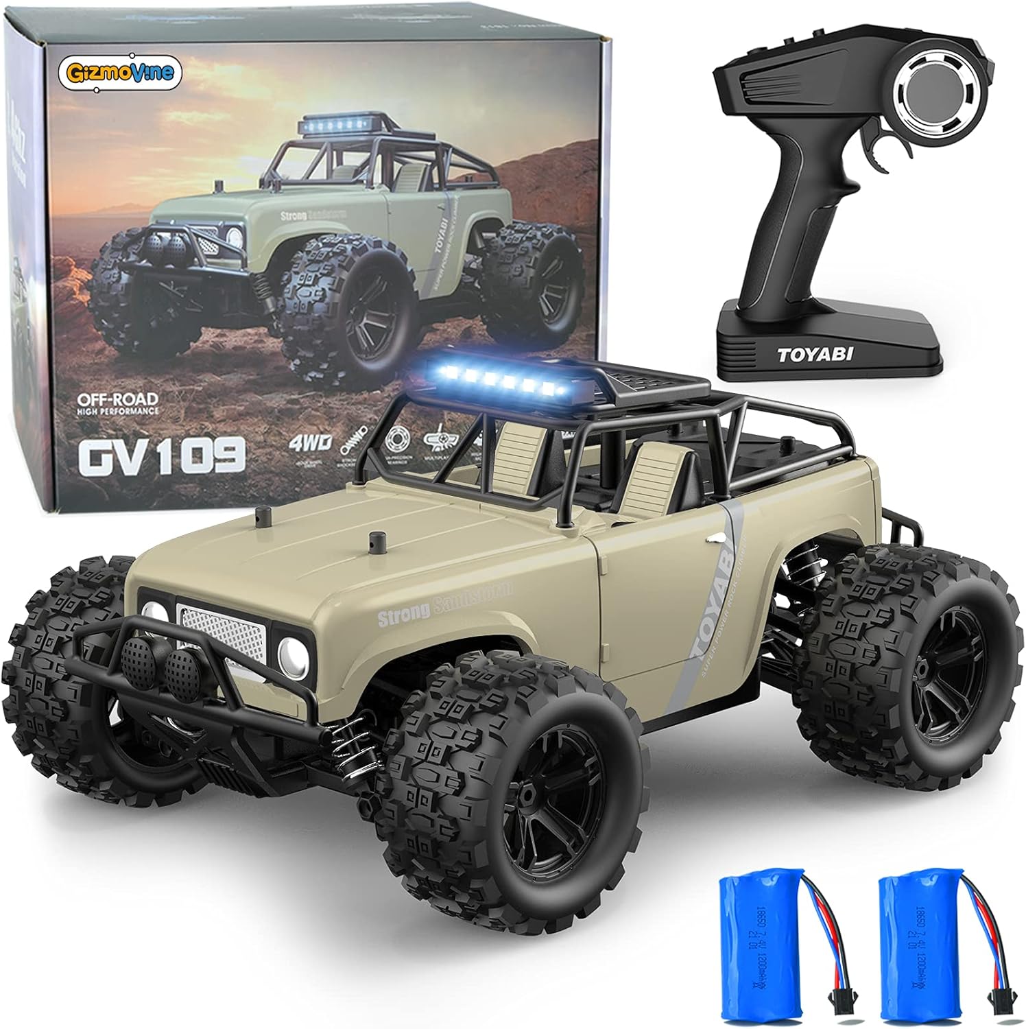 RC CAR,GizmoVine Off-Road Remote Control Car, 2.4GHz 25 MPH 4WD All-Terrain Electric Hobby Remote Control Car, High-Speed Crawler Waterproof Toy Car with 2 Rechargeable Batteries（Yellow） Pack of 2