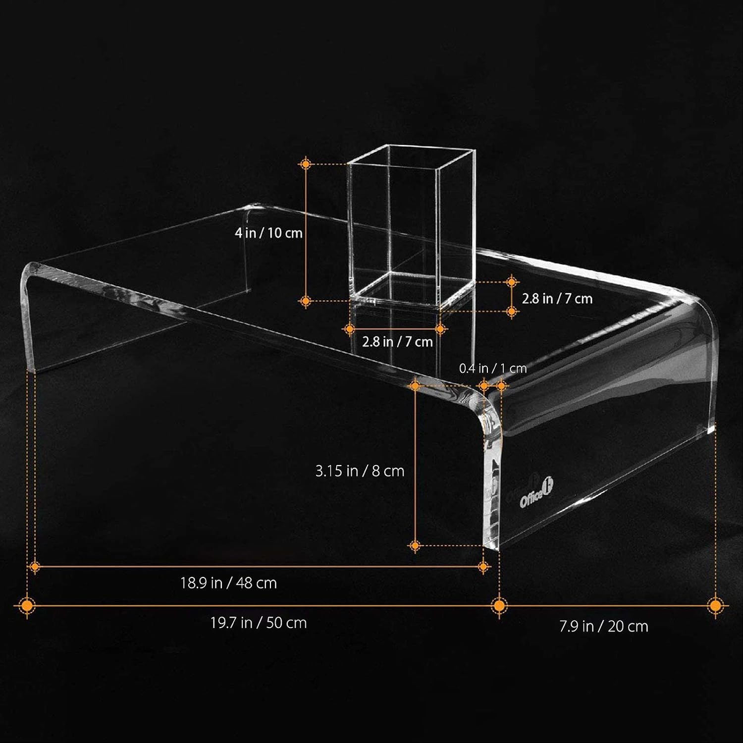 OFFICE1ST Acrylic Monitor Stand Monitor Riser Computer Stand Storage Support Laptop Riser, Printer, TV Screen Stand, Free Pencil Holder (Medium) Pack of 2