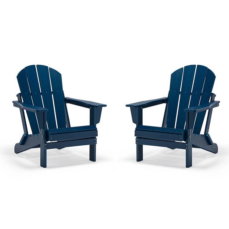 Wo Outdoor Folding Poly Adirondack Chair (Set of 2), Navy Blue