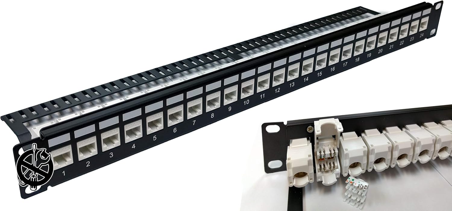 Electriduct 48-Port CAT6A FTP Shielded 2U Patch Panel 19-Inch Loaded w/Tool-Less Keystone Jacks Rackmount or Wallmount