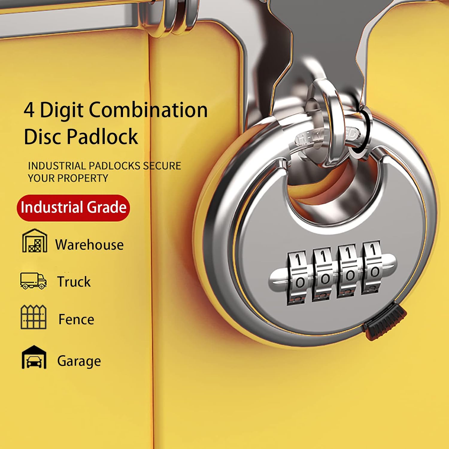 WUWEOT 2 Pack 4 Digit Combination Disc Padlock, Stainless Steel Outdoor Gate Lock, Keyless Heavy Duty Combo Lock with Hardened Steel Shackle for Sheds, Storage Unit, Garage, Fence, Trailer Tongue