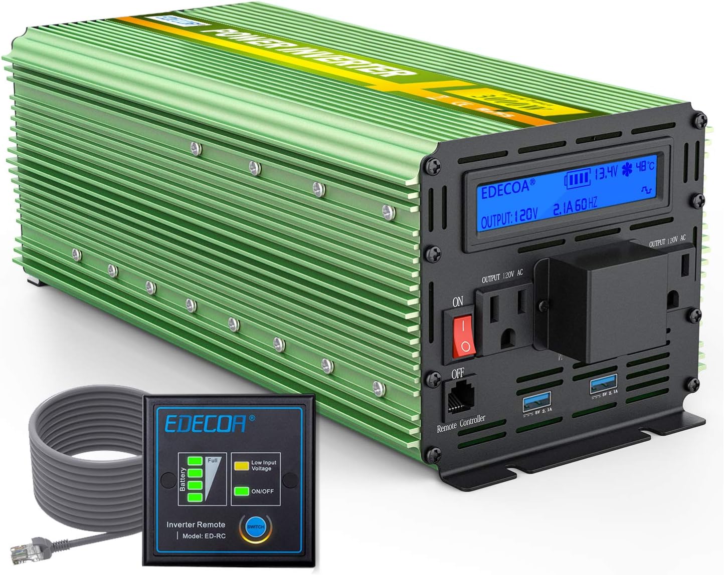 EDECOA 3000 Watt Power Inverter DC 12V to AC 110V 120V for Car Truck RV with LCD Display and Remote Controller