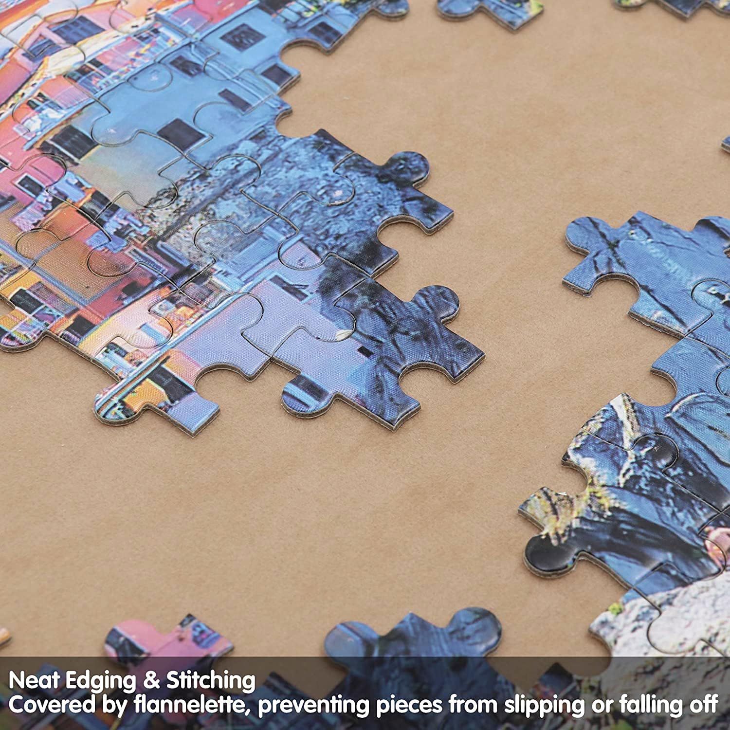 Becko Jigsaw Puzzle Board with Covers Portable Puzzle Mat for Puzzle Storage Puzzle Saver, Non-Slip Surface, Up to 1000 Pieces (Blue/Khaki)