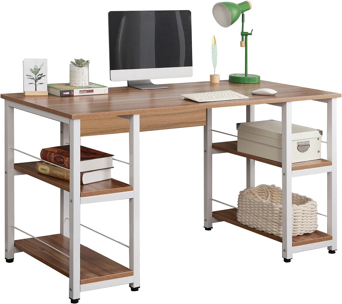 Soges Home Office Desk 55 inches Computer Desk,Morden Style Desk with Shelves Worksation Desk, Storage Desk Black DZ012-140-H