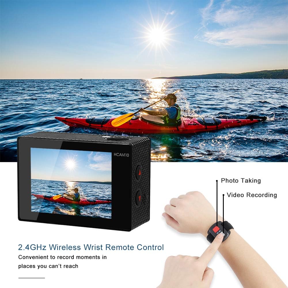 Video Action Camera 4K with Wide Angle Lens HD WiFi Underwater Camera with Waterproof Case Remote Outdoor Sports Camera for Vlog with Accessories Mount Kit Battery Charger