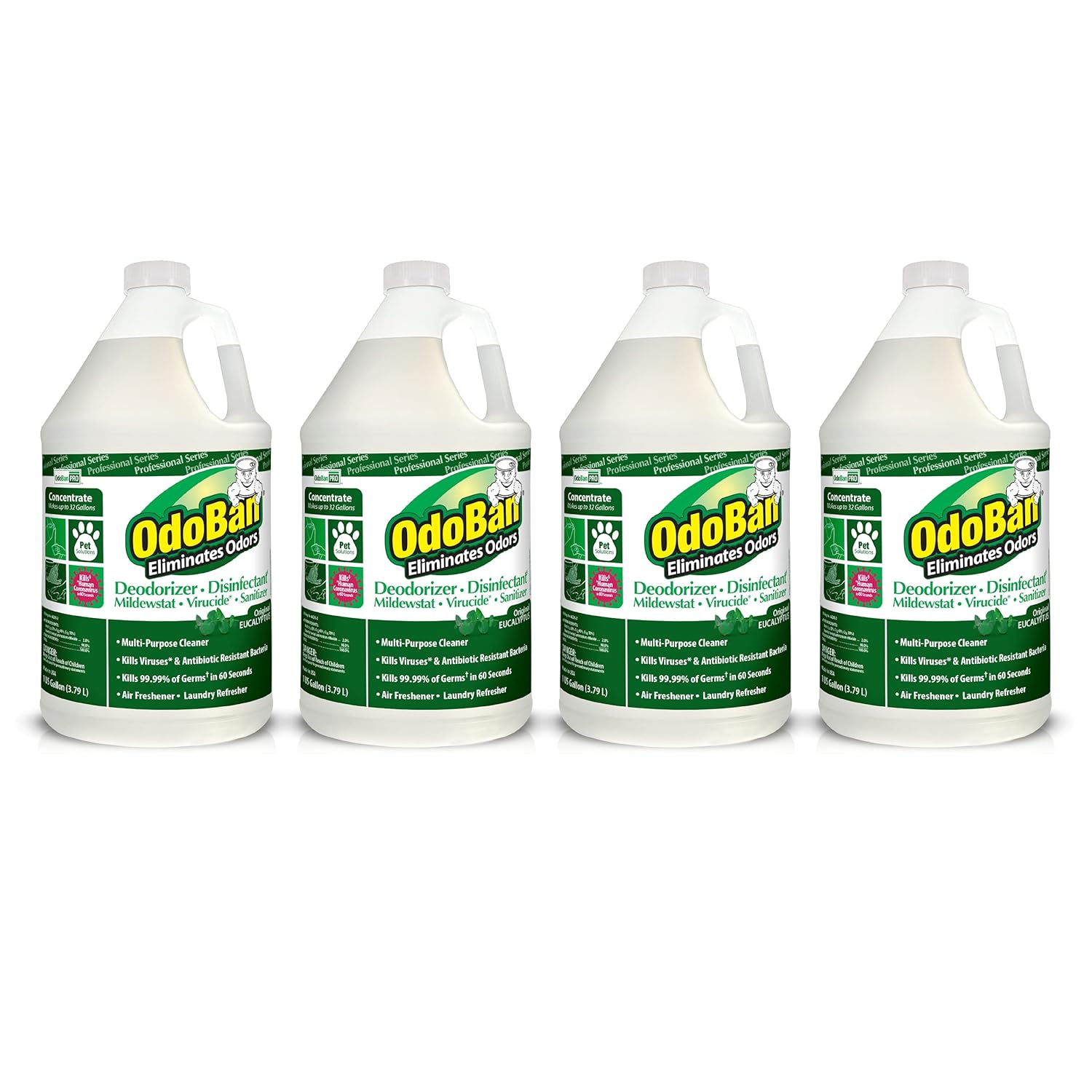 OdoBan Professional Disinfectant and Odor Eliminator Concentrate, 4-Pack, 1 Gallon Each, Original Eucalyptus Scent Pack of 2