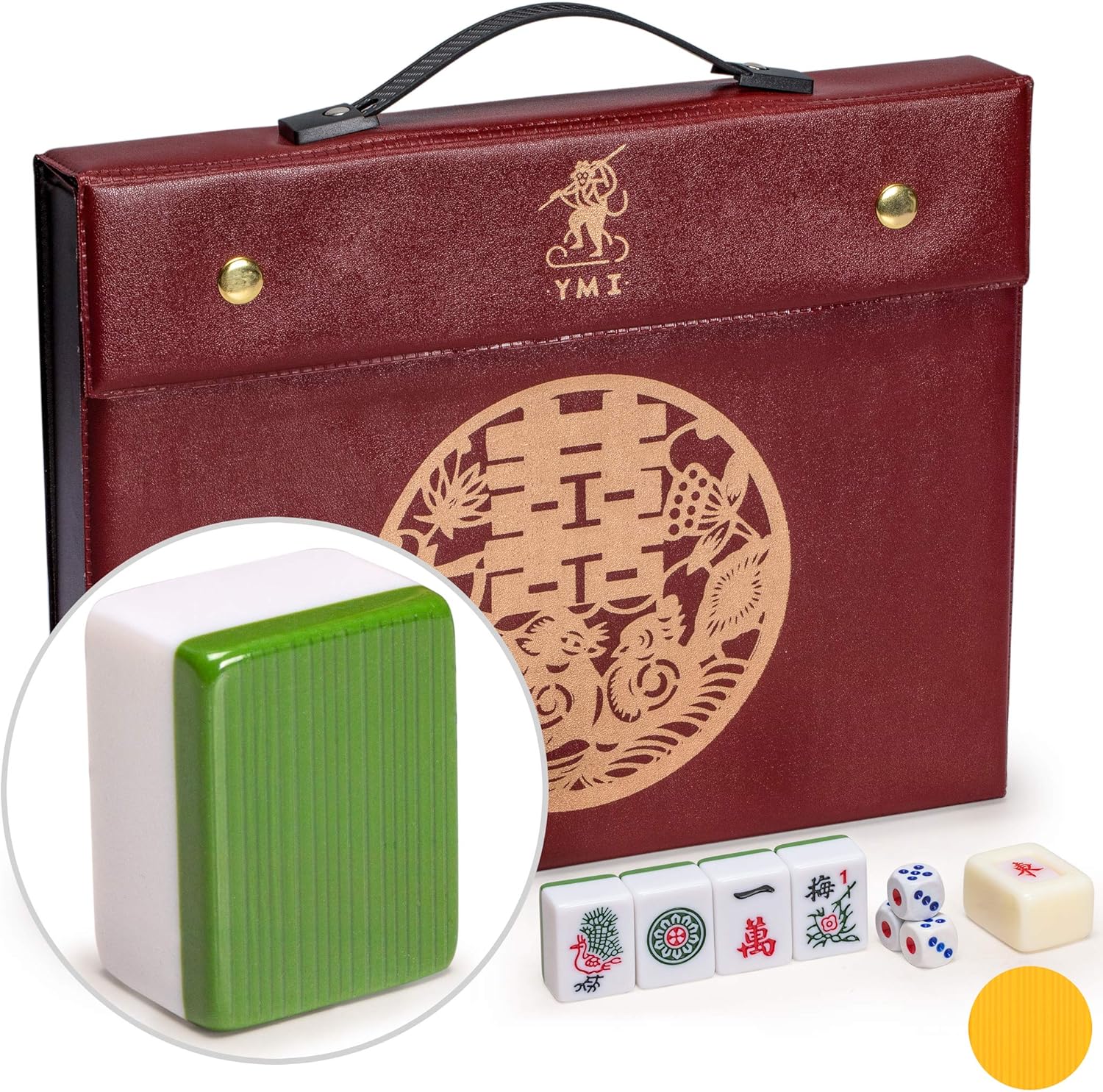 Yellow Mountain Imports Professional Chinese Mahjong Game Set - Double Happiness (Yellow) - with 146 Medium Size Tiles, 3 Dice and a Wind Indicator - for Chinese Style Game Play Pack of 2
