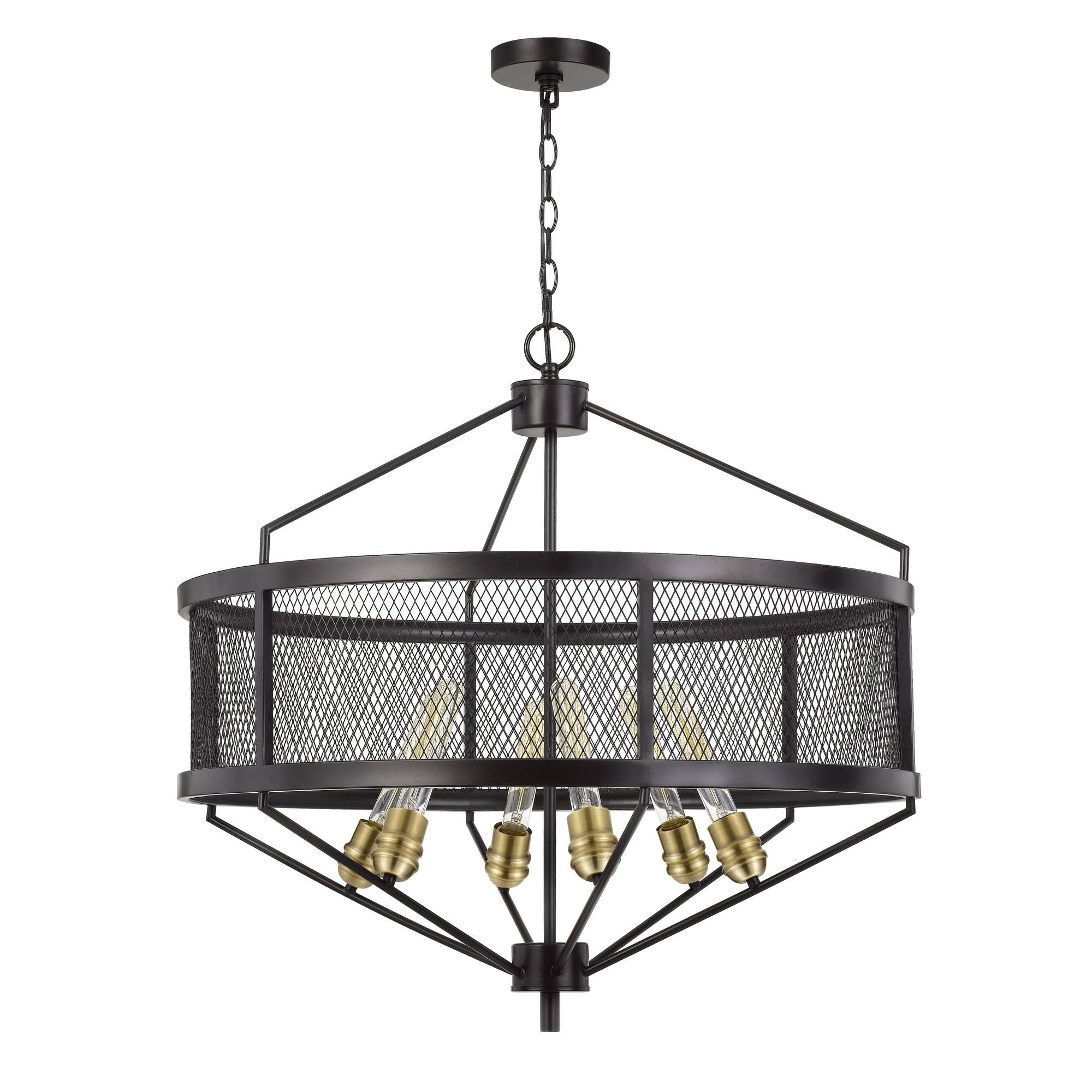 Benjara BM233292 6 Bulb Chandelier with Metal Drum Mesh Shade, Black