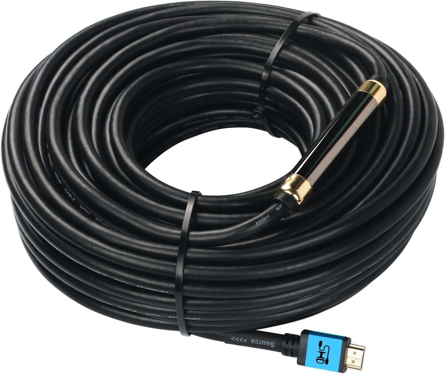 100 Feet HDMI Cable with Signal Booster,SHD 100' HDMI Cord 2.0V Support 4K 3D 1080P for in-Wall Installation CL3 Rated Black Cable and Red Metal Shell