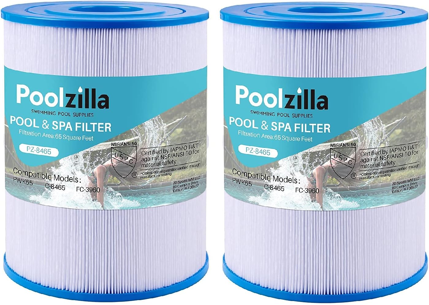 Poolzilla Replacement for Spa Filter Watkins 31114, Unicel C-8465, Pleatco PWK65, Filbur FC-3960, 71827, 71828, Watkins 65 sq.ft Tiger River Spa Filter- 2 Pack Pack of 2