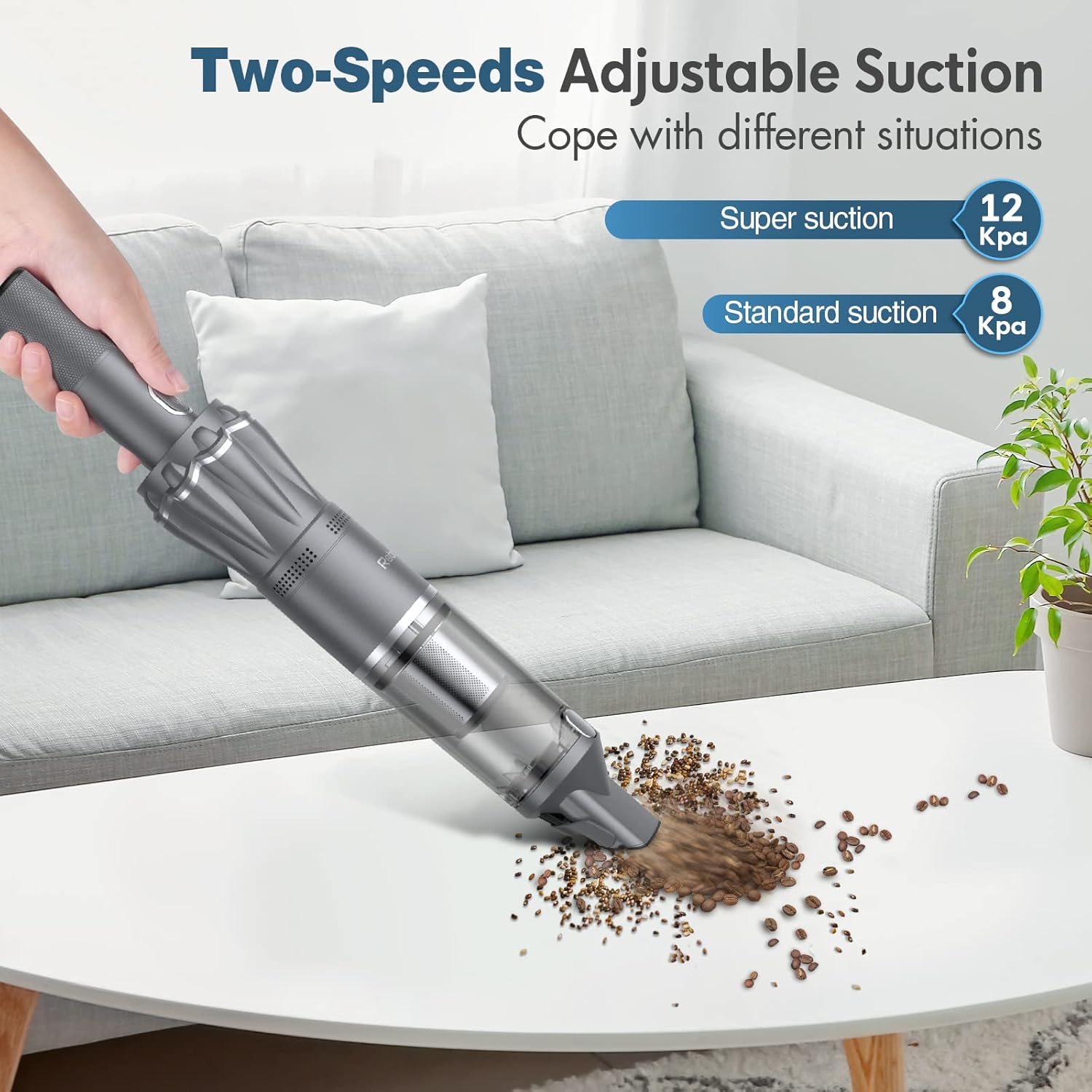 ROBIT Handheld Vacuum, Car Vacuum Cordless Rechargeable with 12000Pa Strong Suction,Mini Hand Vacuum Cleaner Washable Stainless Filter & HEPA Filter,Lightweight, Portable Vacuum for Home, Car, Office