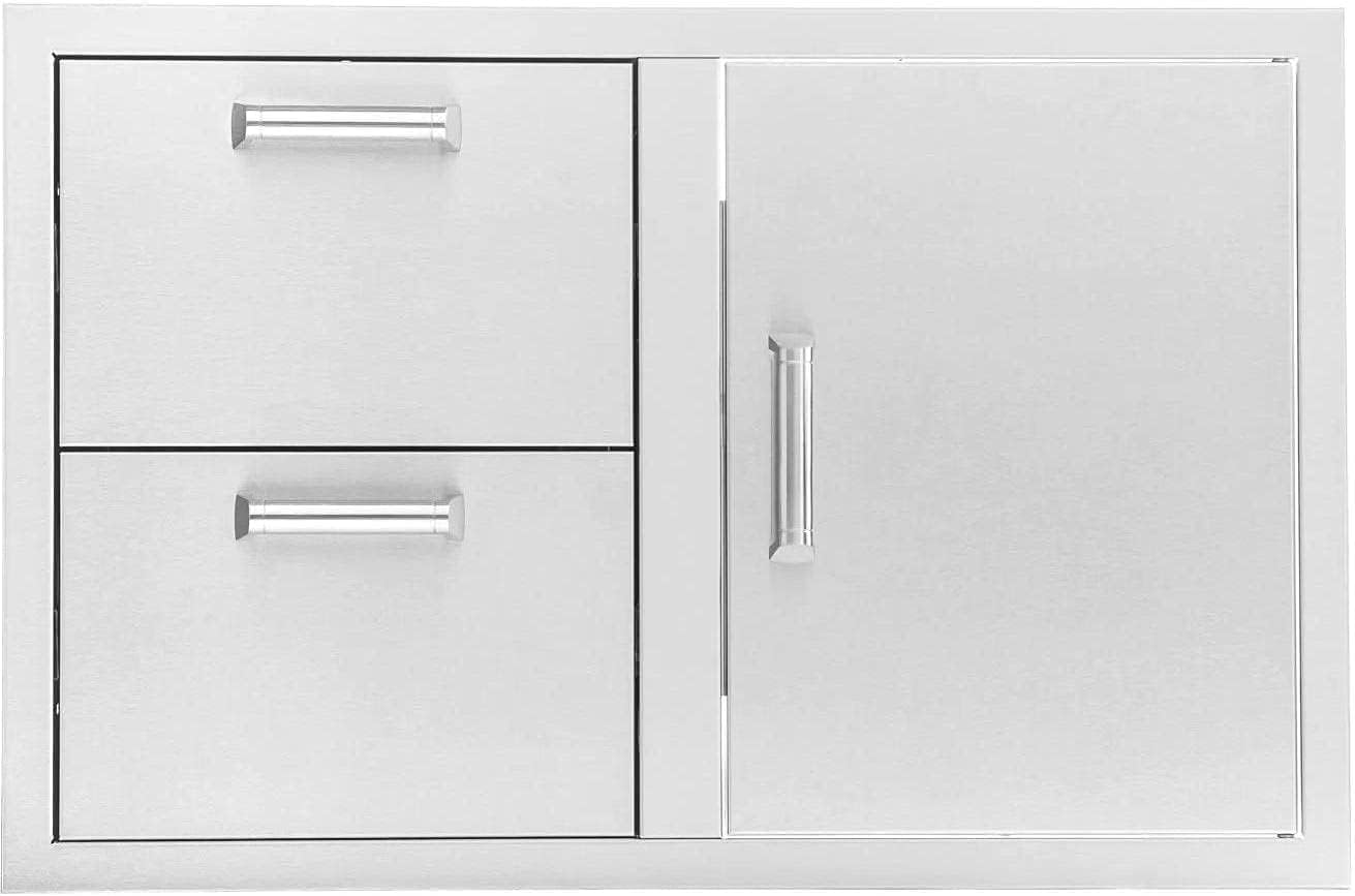 BBQGuys Signature 32-Inch Stainless Steel Reversible Access Door & Double Drawer Combo - Contempo