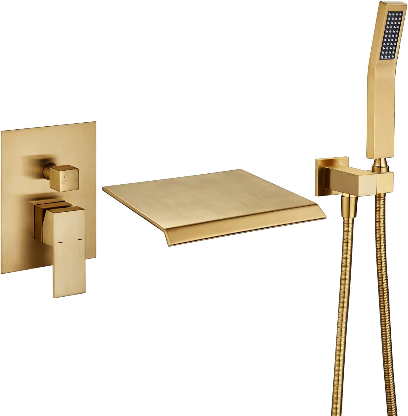 Jabbol Waterfall Tub Faucet Wall Mount Roman Tub Filler Black Single Handle Brass Bathroom Bathtub Faucet with Hand Shower