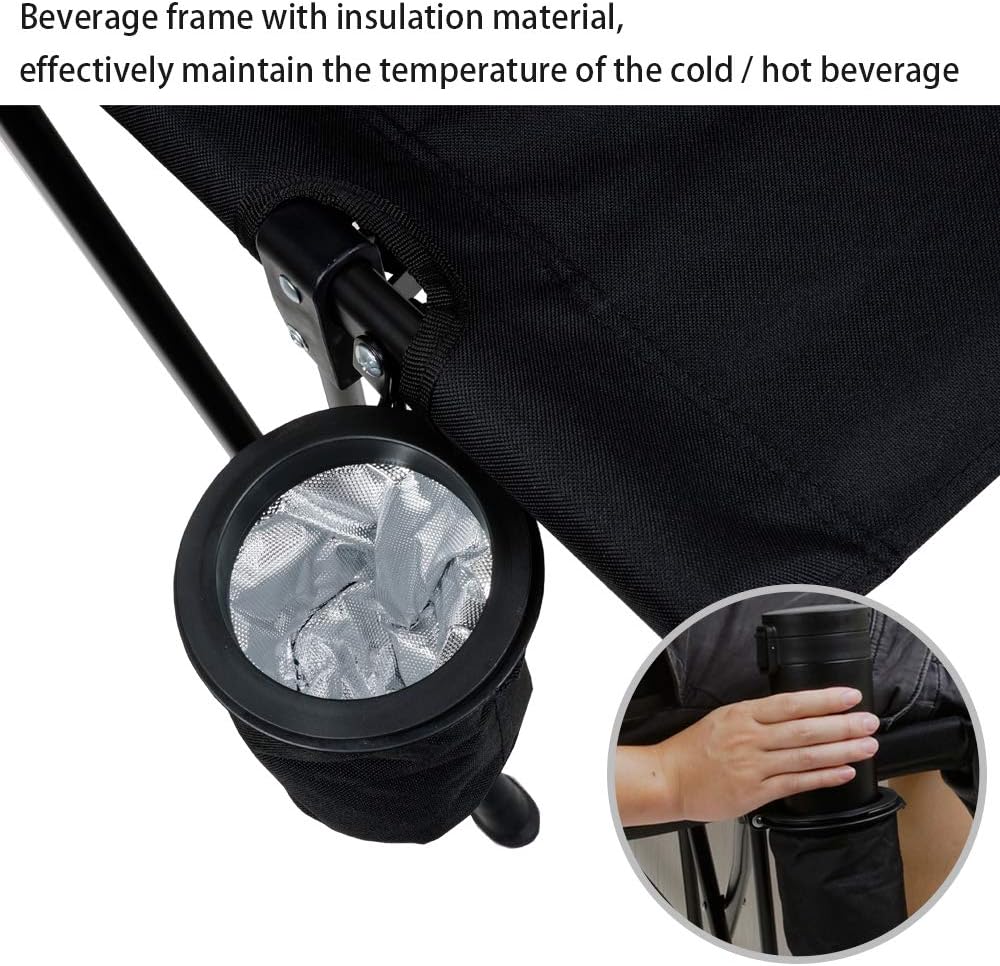 Nuit Portable Folding Camping Chair with a Thermos Cup Holder and mesh Pocket,Quad Lumbar Back Chair Great for Outdoor,Black