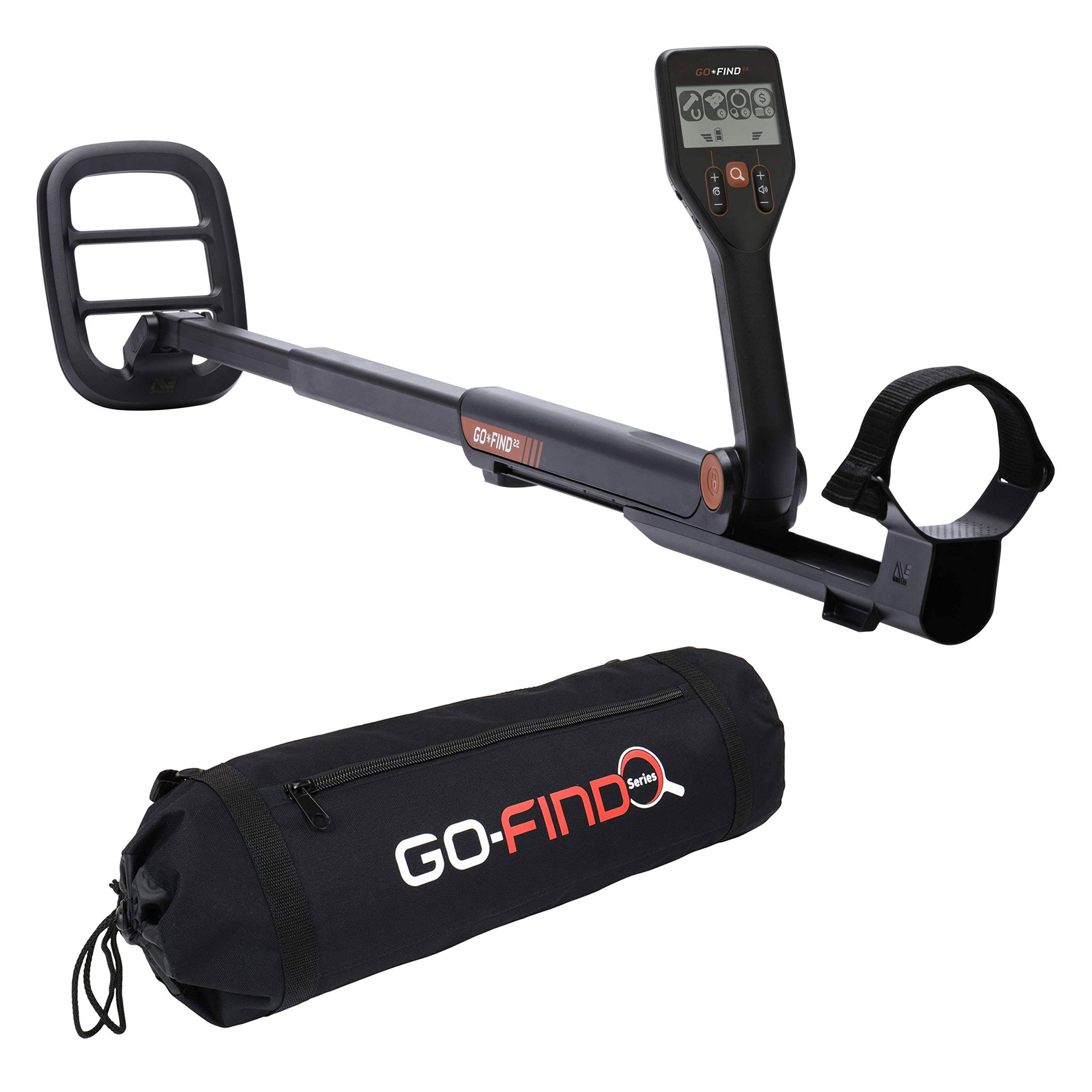Minelab GO-FIND 22 Compact u0026 Ultra Lightweight Metal Detector with 8x22 Waterproof Detector Coil + GO-FIND Sturdy Vinyl Blac