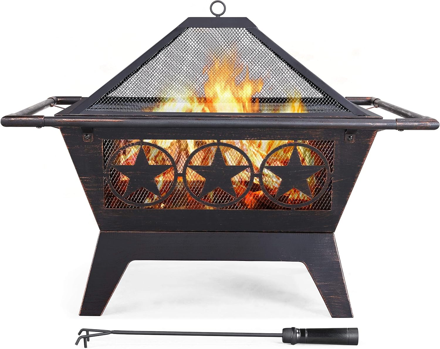 Yaheetech Fire Pit 32in Fire Pits for Outside Outdoor Fireplace Large Square Wood Burning Fire Pit Heavy Duty for Patio BBQ Camping Bonfire with Spark Screen, Mesh Cover, Poker
