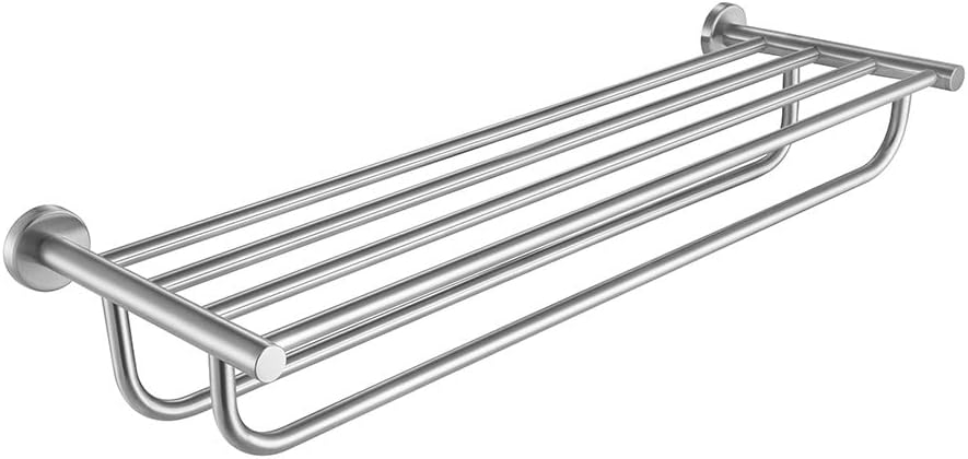 JQK Bathroom Towel Rack, Towel Shelf with 24 Inch Double Bar, Rustproof 304 Stainless Steel Wall Mount Holder, Brushed, TRK100-BN Pack of 2