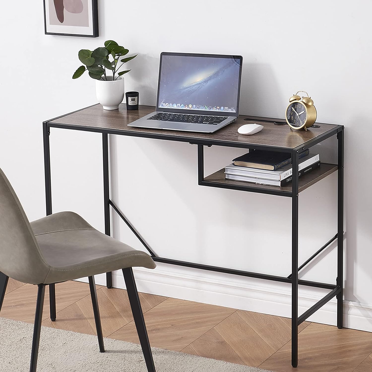 SHOCOKO Computer Desk 39.4 inch Home Office Writing Desk Simple Study Table, Industrial Style with Saving Space Design, Dark Brown