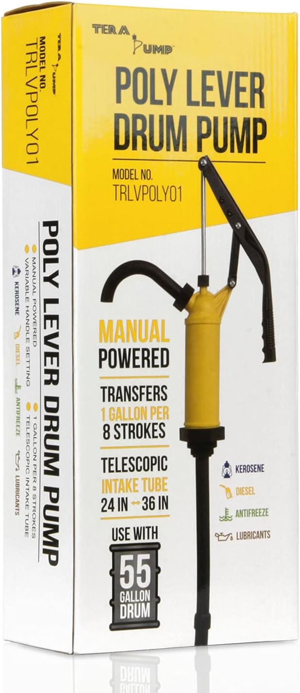 TERA PUMP Lever Action Pump, Plated Steel & Aluminum Constructed Barrel Pump with PVC Plastic Telescopic Suction Tube for 15-55 Gallon Drums