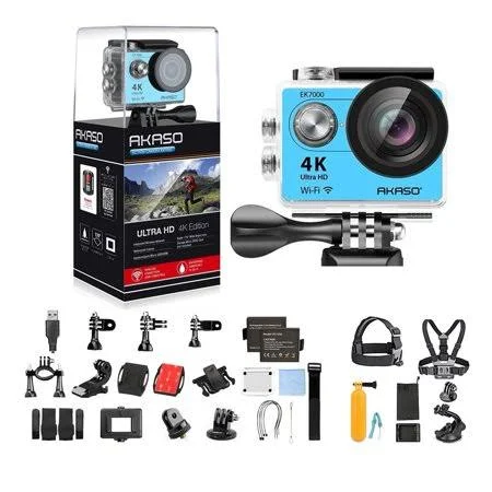 Akaso Ek7000 Ultra HD 4K WiFi 170 Degree Wide Waterproof Sports Action DV Camcorder Silver (ek7000) with 7 in 1 Camera Accessori