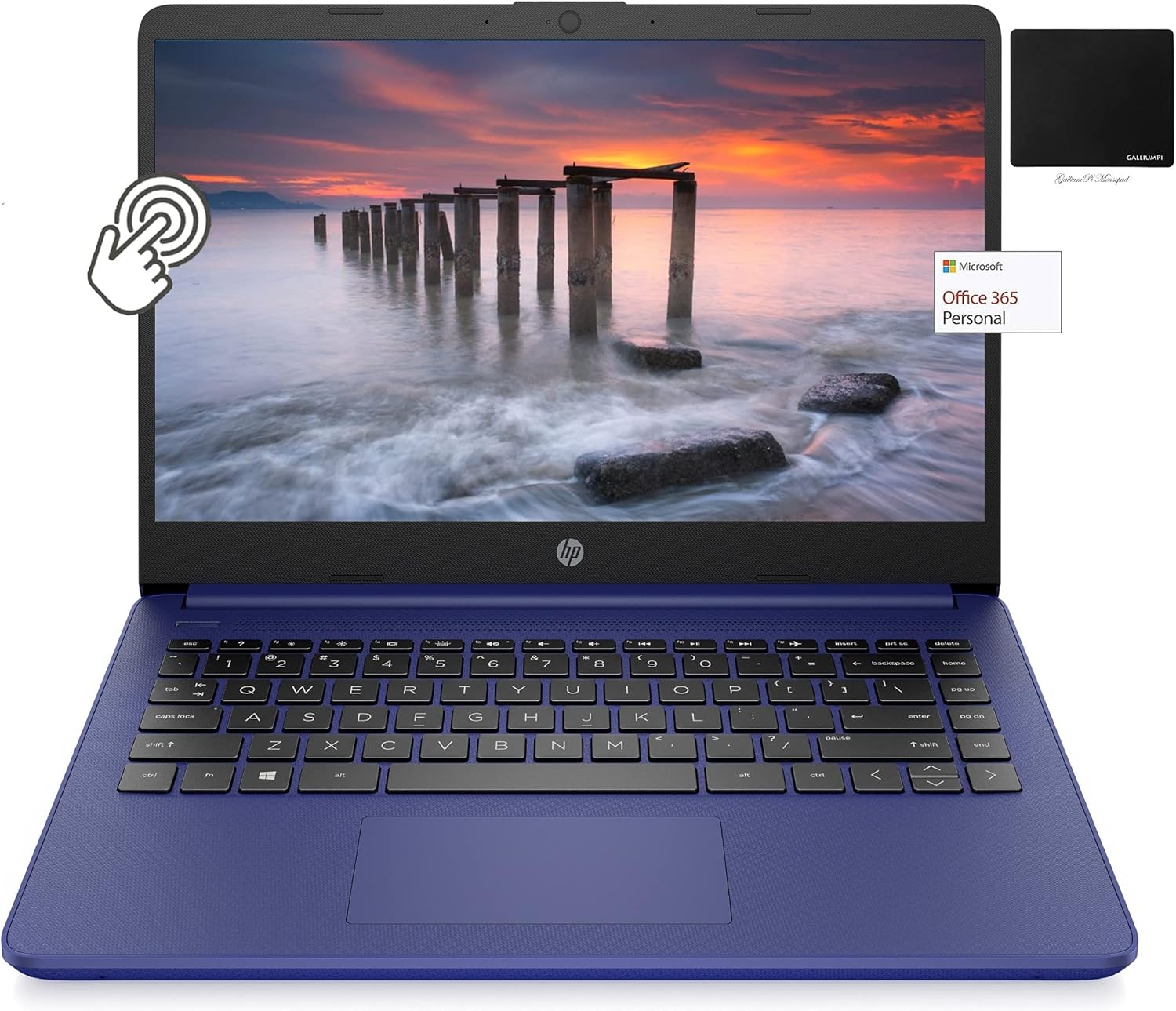 Newest HP 14'' Touchscreen Laptop, AMD Dual-Core 3020e, 8GB RAM, 192GB Storage(64GB eMMC+128GB SSD), 1Yr Office, Win 10 Bundle with GalliumPi Mousepad (Black), HP-8-192-232119