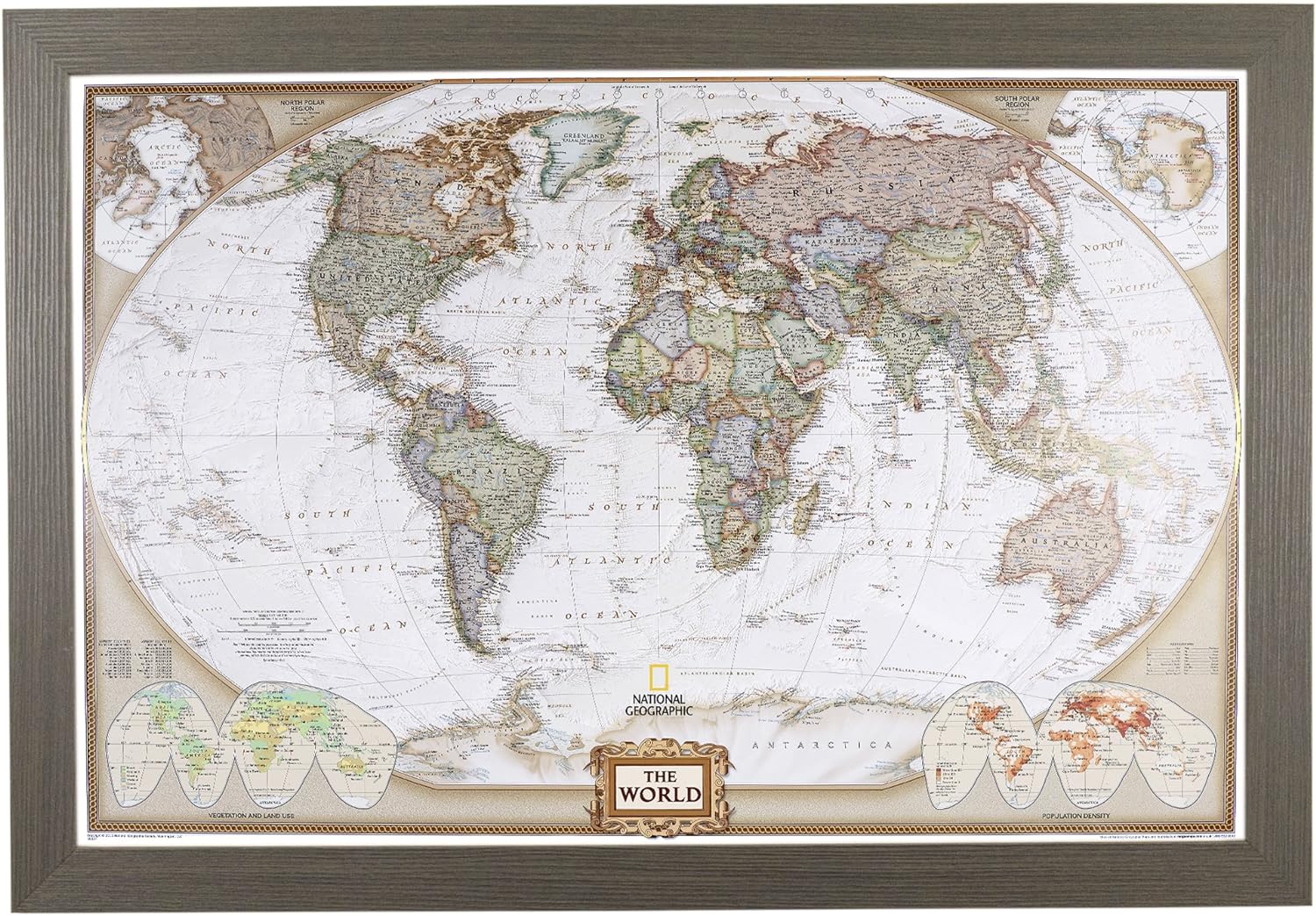 Push Pin Travel Maps Executive World with Rustic Black Frame and Pins - 27.5 inches x 39.5 inches
