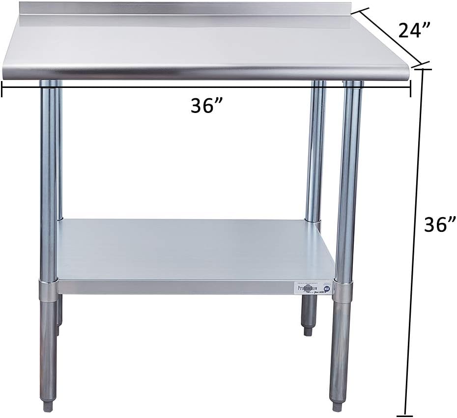 Profeeshaw Stainless Steel Prep Table NSF Commercial Work Table with Backsplash and Undershelf for Kitchen Restaurant 24&times;36 Inch