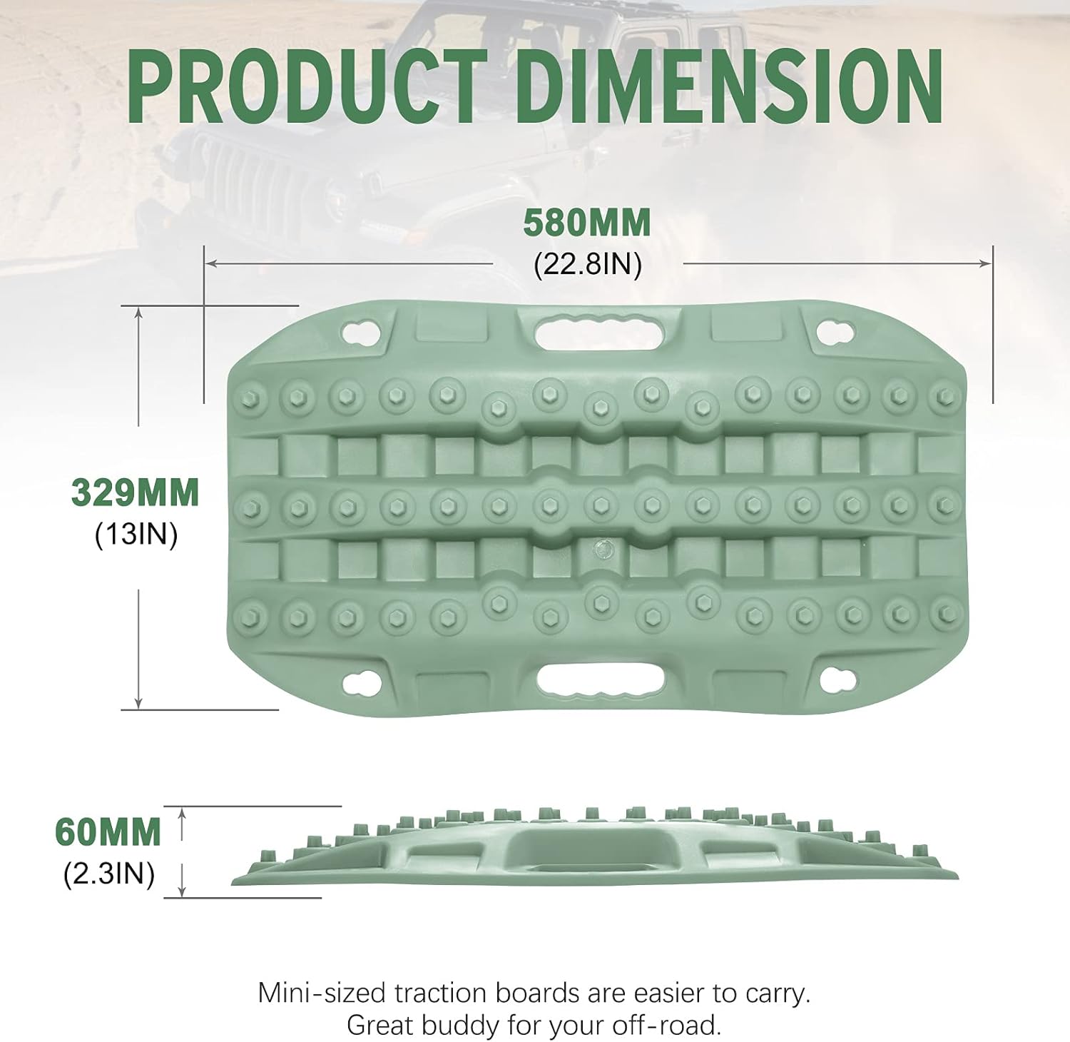 Kanruis Recovery Traction Boards, Emergency Tracks Mini Short Traction Mat for Off-Road Sand Mud Snow Rescue, 2 PCs Tire Ladder (Green)