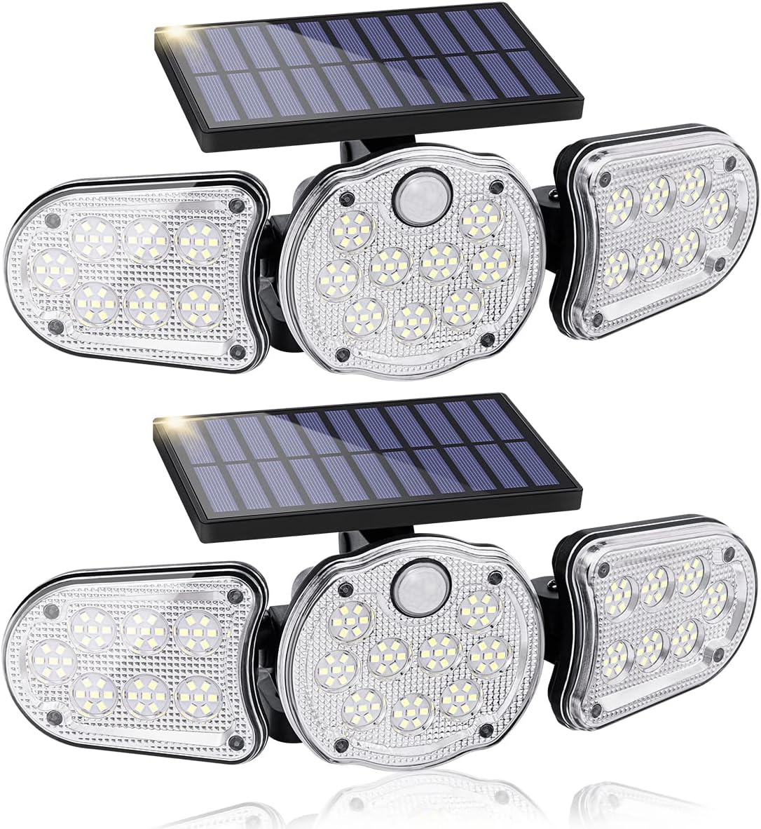 Solar Lights Outdoor, Extra Bright Motion Sensor Outdoor Lights Solar Powered, 3Head Waterproof Flood Lights Outdoor, Wireless Spot Luces Solares, LED Detector Security Lights Outside for Yard 2Pack