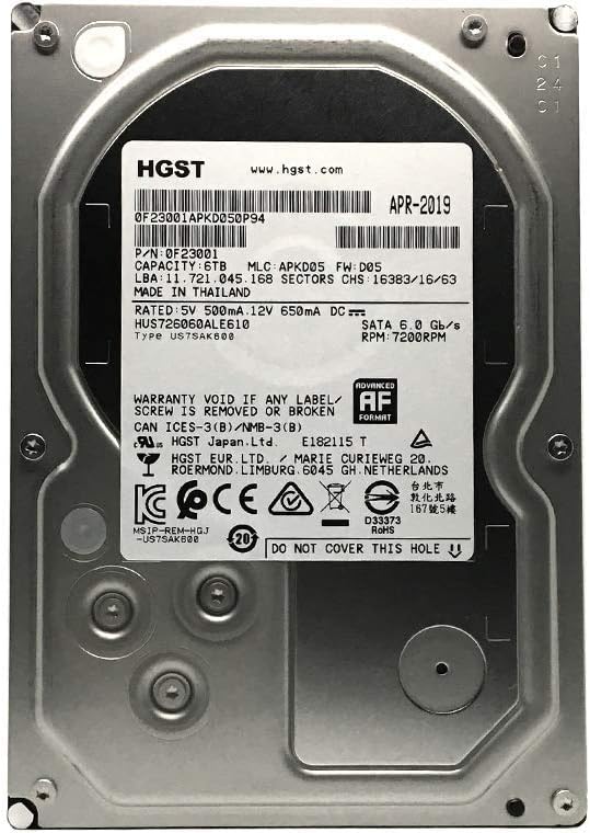 HGST Ultrastar 7K6000 HUS726060ALE610 (0F23001) 6TB 7200 RPM 128MB Cache SATA 6.0Gbps 3.5in Enterprise Hard Drive - 5 Year Warranty (Renewed) Pack of 2