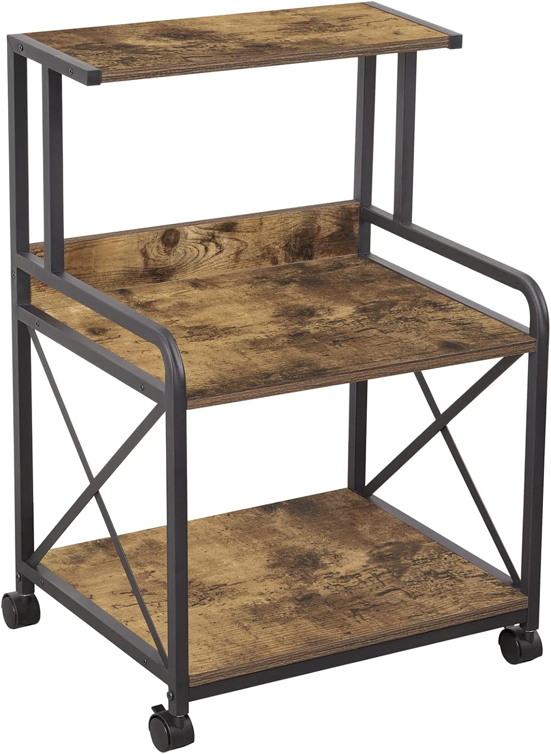 Giikin Large Mobile Printer Stand with Storage, Retro Machine Stand Cart on Wheels with 3 Tier Wood Storage Shelves, Multi-Purpose Office and Home Organizer for Fax Machine, Scanner, Files