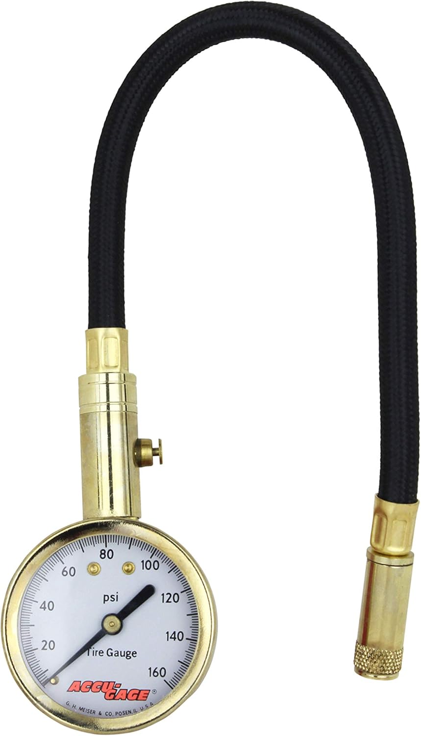 Accu-gage Tire Pressure Guage - 160 PSI Range Straight Angle