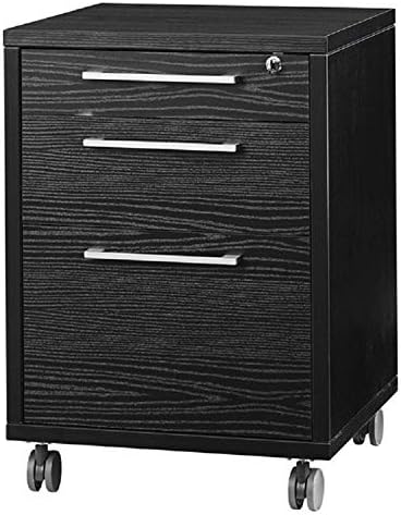 Home Square Contemporary 2 Piece Furniture Set with 4 Drawers Wood Desk and 3 Drawer Wood Mobile File Cabinet in Black Wood Grain