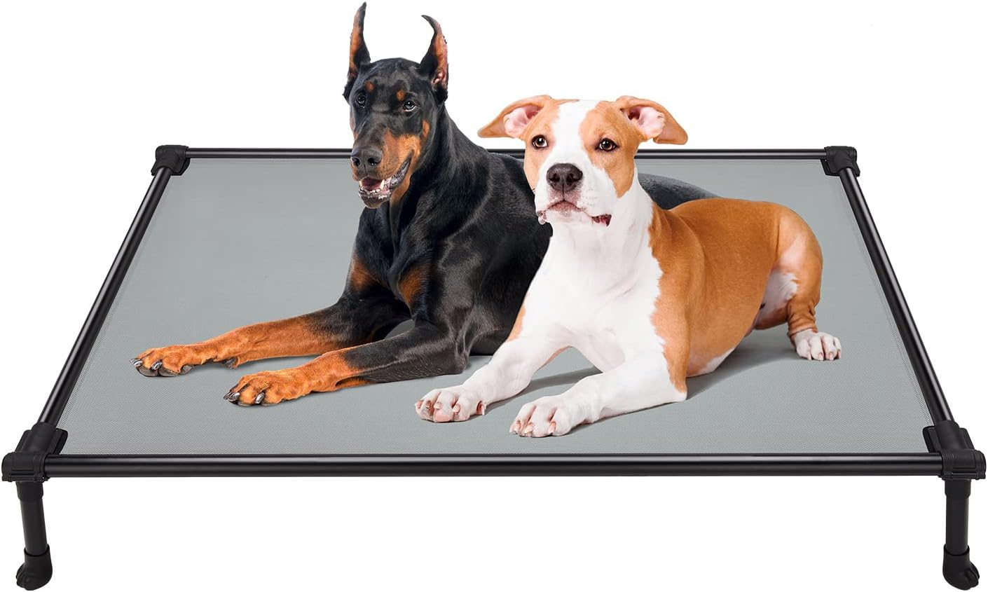 Veehoo Raised Dog Bed, Chew Proof Elevated Dog Bed with Washable & Breathable Mesh, Portable Pet Cot with Supereasy Buckle Fastener Design, Rustless Aluminum Frame, No-Slip Feet, X-Large, Black Silver