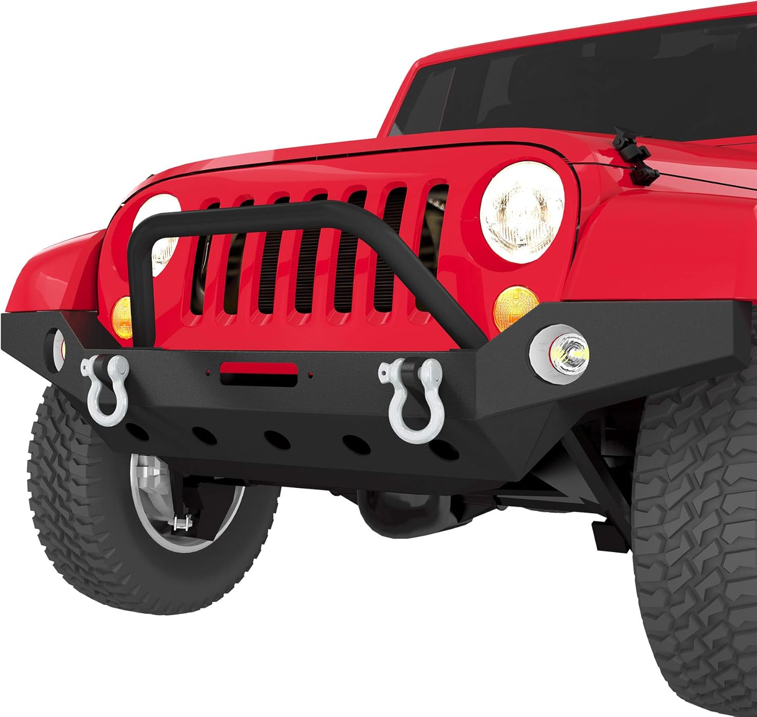 LEDKINGDOMUS Full Width Front Bumper Compatible with 07-18 Jeep Wrangler JK and JK Unlimited Rock Crawler With Fog Lights Hole, Winch Plate Black Textured