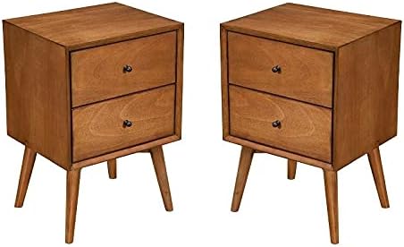 Home Square Mid Century 2 Drawer Wood Nightstand in Acorn Brown (Set of 2)