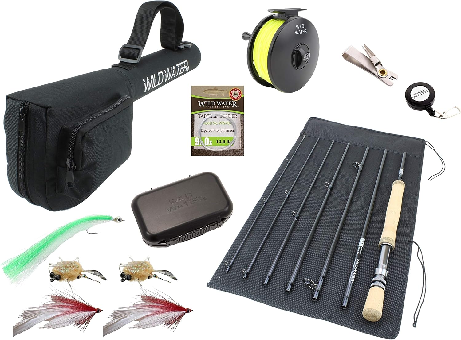 Wild Water Fly Fishing Complete 9 Foot, 8 Weight, 7 Piece Pack Rod and Reel Starter Package with Saltwater Flies