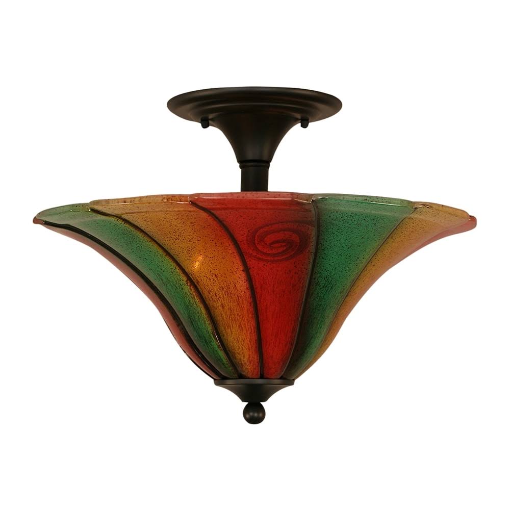 Toltec Lighting-121-MB-767-Two Light Semi-Flush Mount Matte Black Finish with Mardi Gras Glass