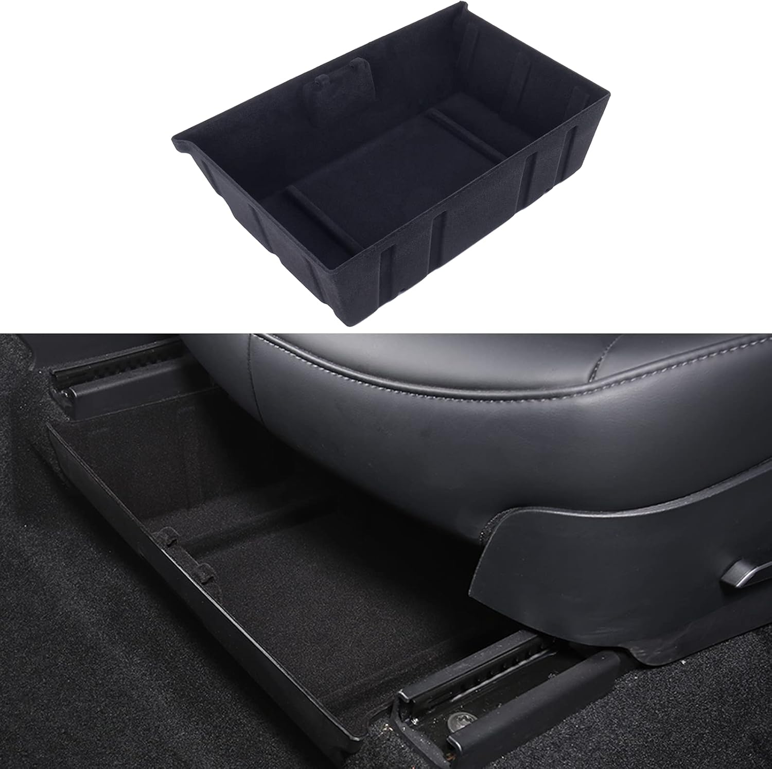 Carwiner Under Seat Storage Box for Tesla Model Y Under Front Driver Seat Organizer Tray Flocking Accessoies (Double-sided flocking) Pack of 2