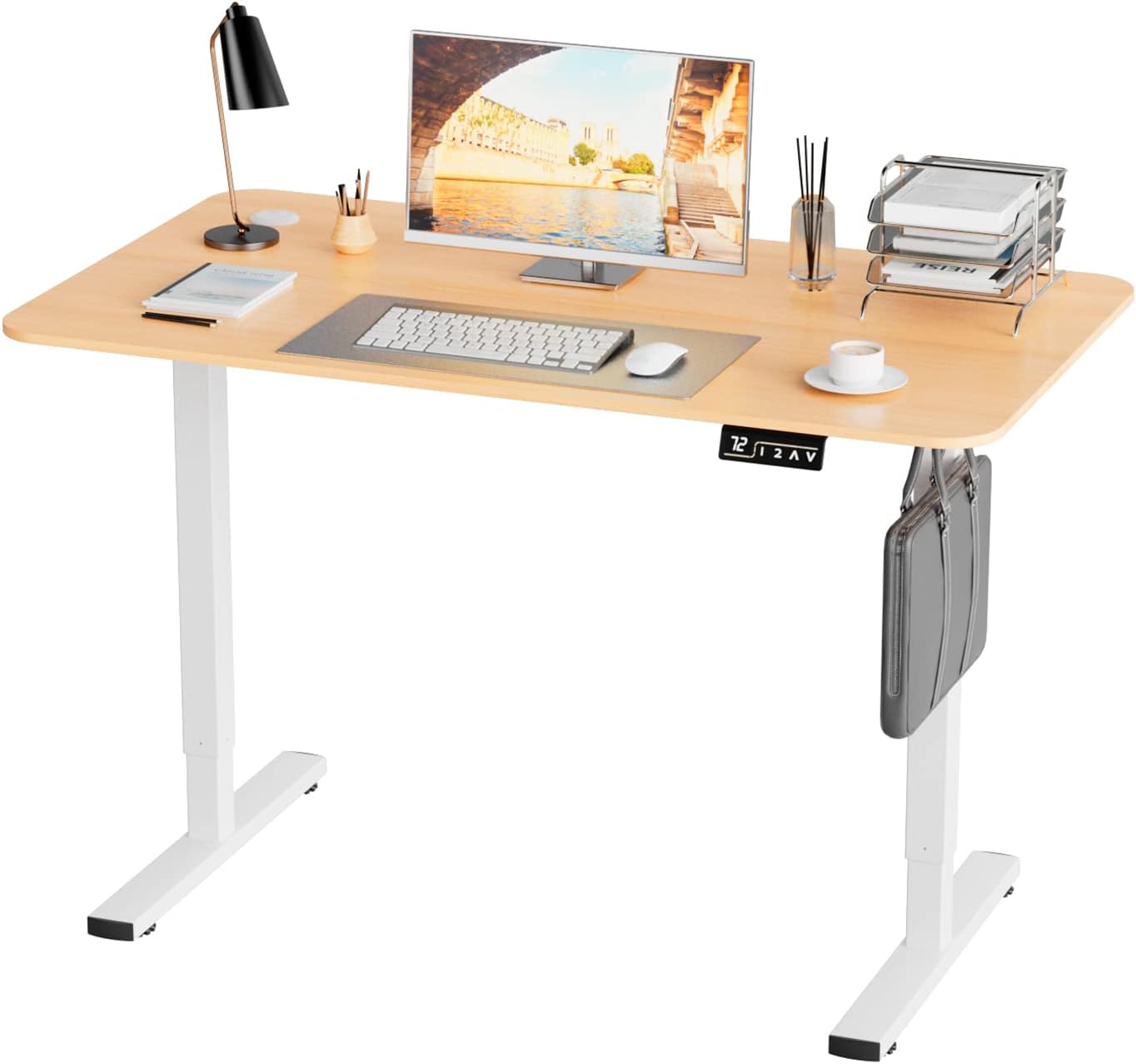 Furniwell Electric Height Adjustable Standing Desk Large Sit Stand up Desk Home Office Computer Desk 40 x 24 Inches Lift Table with T-Shaped Metal Bracket, White