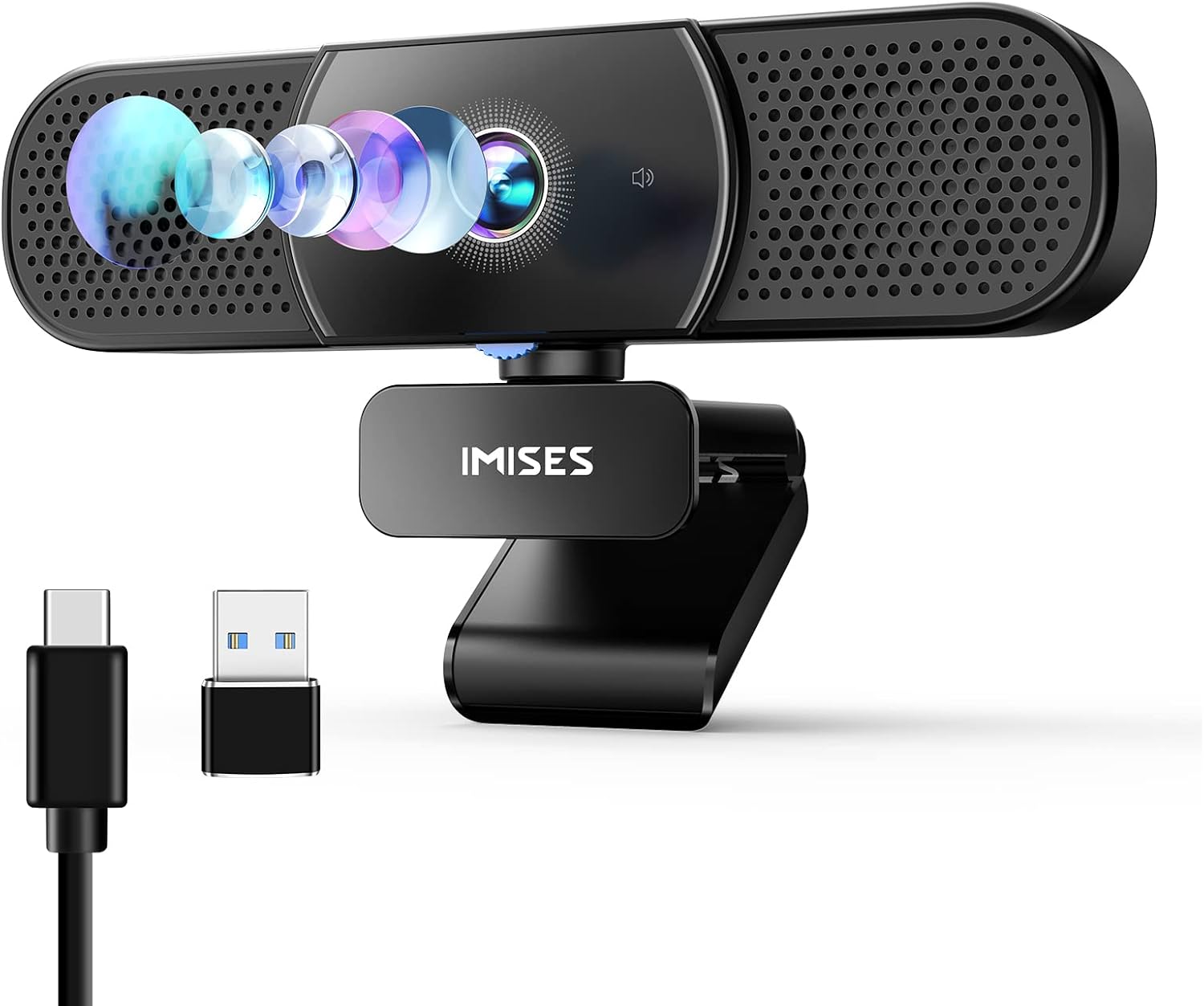 3 in 1 Webcam - Webcam with Microphone and Speaker, 2K QHD, Autofocus Laptop Camera w/Light Correction, Noise Reduction Computer Camera for Conference/Streaming, USB C Plug & Play with Privacy Cover