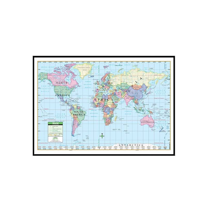 Universal Map World Primary Mounted Framed Wall MAP; Black