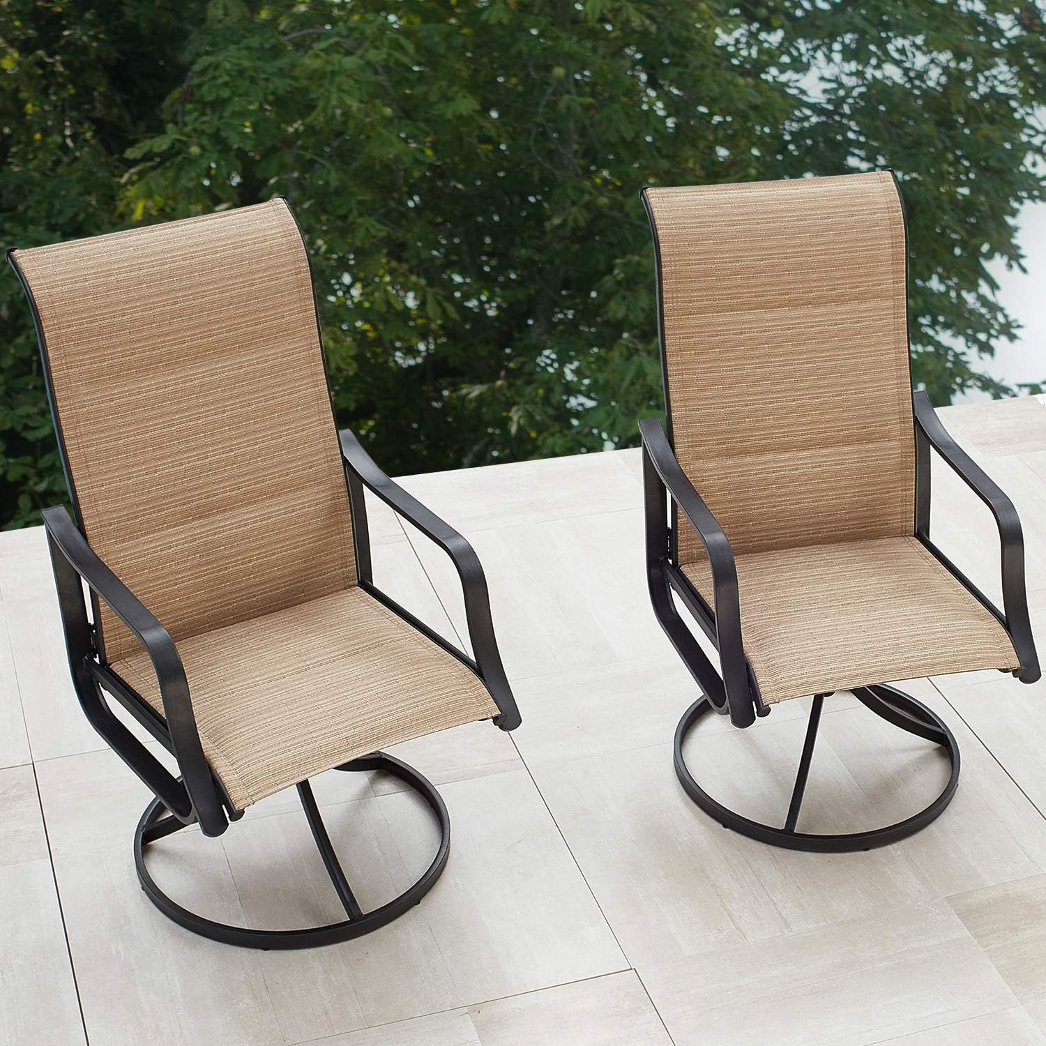 PatioFestival Patio Dining Chairs Textilene Outdoor High Back Swivel Rockers with All Weather Frame (Beige,Set of 2)