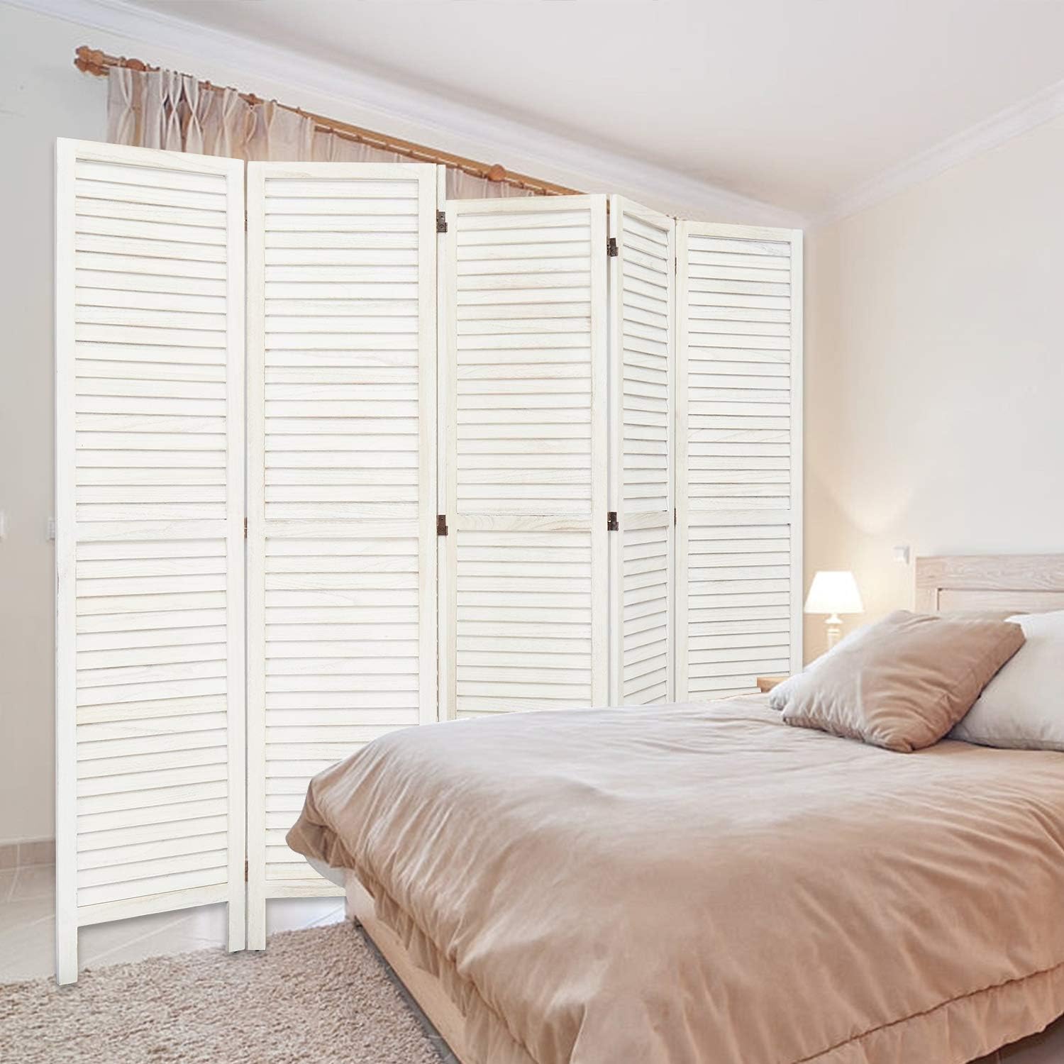 Kinlife 6 Panel Wooden Room Divider Screen Folding Portable Privacy Dividers Wall Soundproof Screens for Indoor Home Office Bedroom (White)